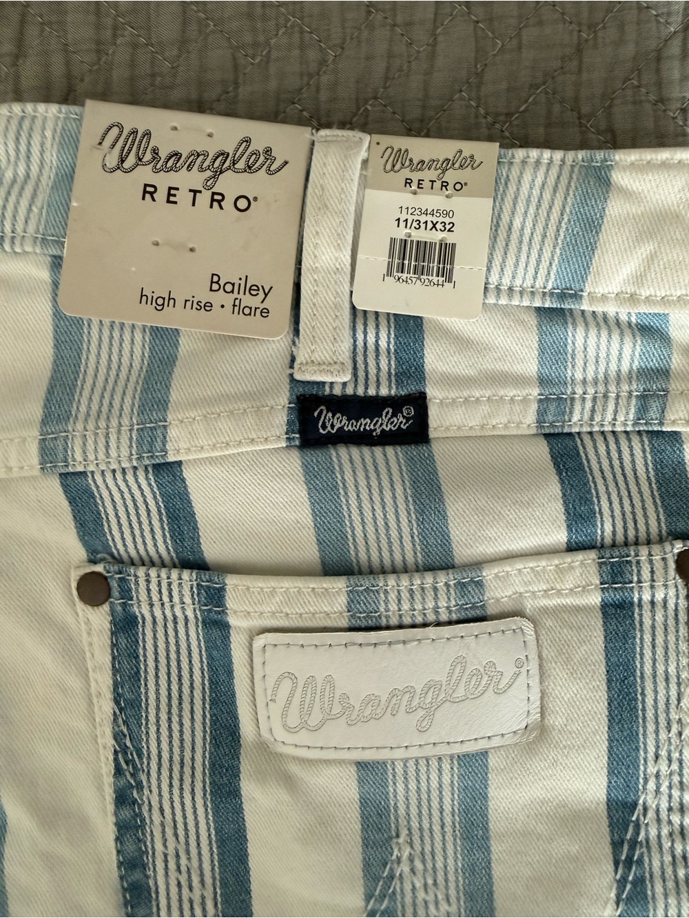 Wrangler Retro Bailey High Rise Flare Jeans - Blue/White Stripe 11/31 length 32